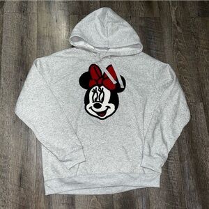 Disney Minnie Mouse Licensed Hoodie Crochet Patch Sweatshirt Grey Women’s Size L